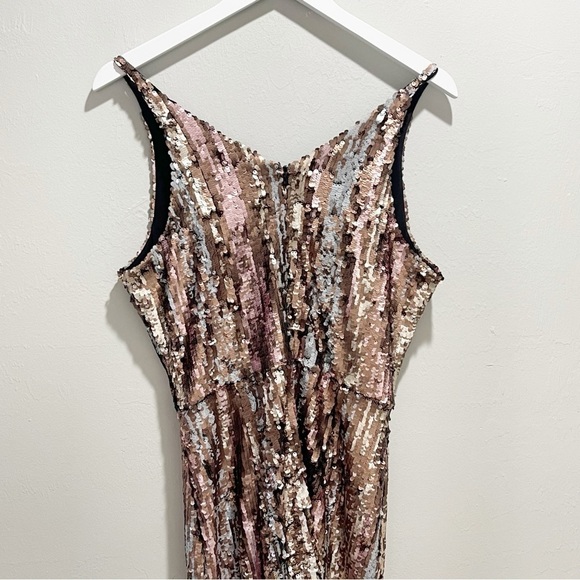 DRESS THE POPULATION Women’s Brown MARGO Plunge Neck Sequin Midi Dress Size S - Picture 5 of 8
